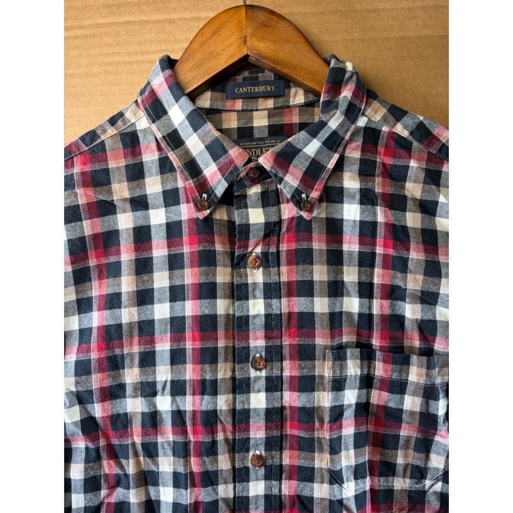 Pendleton Button Down Shirt Mens Large Red Blue Plaid Canterbury Long Sleeve